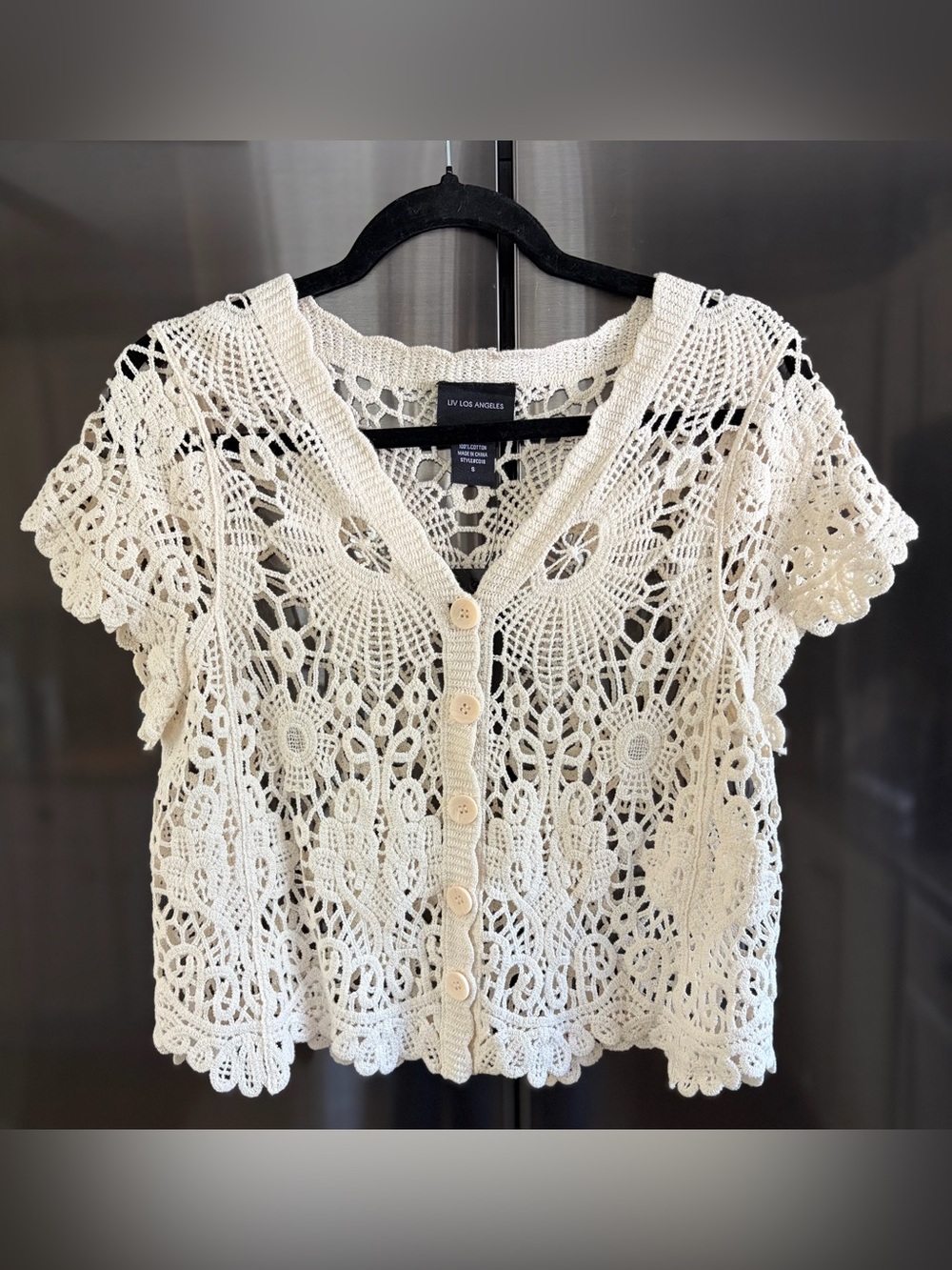 NWT Cream Crochet Lace Button-Front Cottagecore Grandmacore Dainty Cardigan Sz S